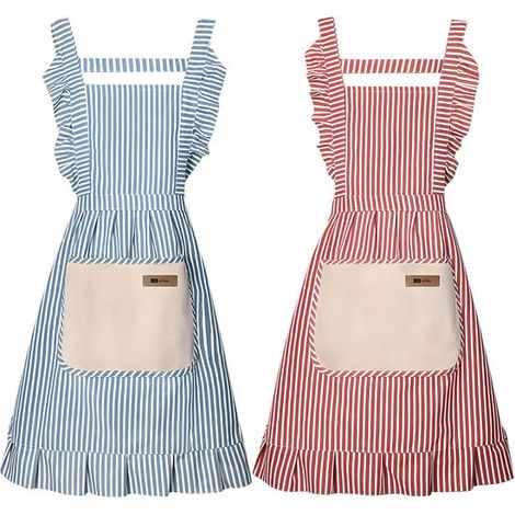 Schürzen Küchenschürzen für Damen Kochschürzen 2er Pack Baumwoll Leinen Mischgewebe Mit Taschen 2 Farben