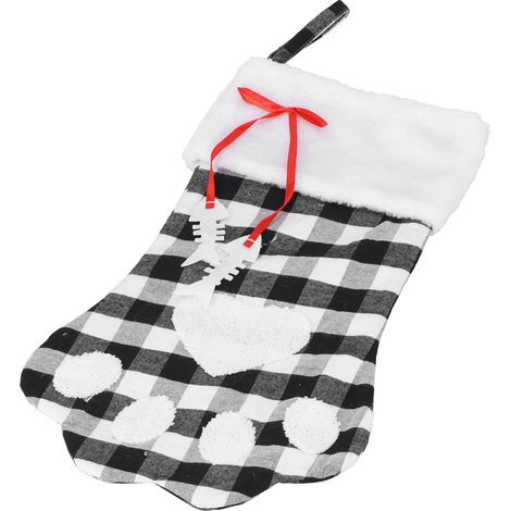 Chaussette de Noël Patte de Chien - Décoration Murale de Noël en Damier Noir et Blanc pour Animaux (1/5)