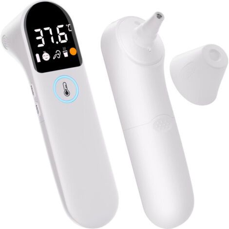 Thermomètre frontal et auriculaire pour bébés et adultes - Alerte fièvre - Mesure de la température des aliments - Haute précision - Écran LCD (1/4)