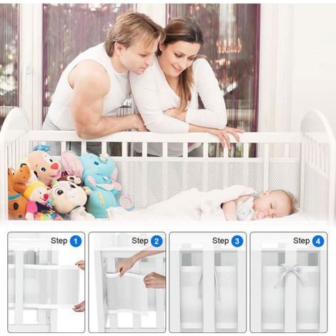 Tour De Lit - Pare-Chocs En Maille 3D - Pour Lit Bébé - 340x30 Et 160x30 Cm - 100% Coton - 2 Pièces (1/3)