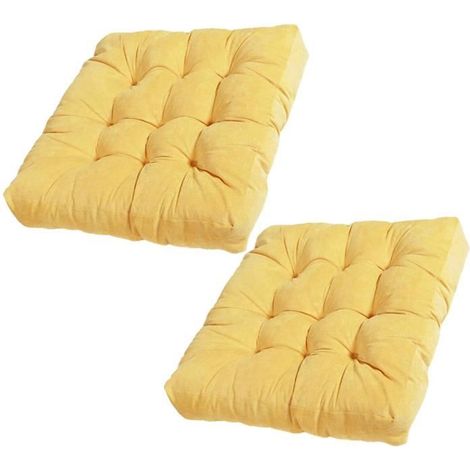 Coussin de Chaise, 2 pièces Épaissi Coton PP Rempli Coussins d'assise avec Sangles de Retenue, 55x55x10 cm,A (1/3)