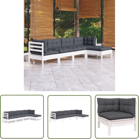 The Living Store 5-tlg. Garten-Lounge-Set mit Kissen Weiß Kiefernholz - Garten Lounge Set - Kiefernholz Möbel - Outdoor Sofa - Gartenmöbel - Rattan Gartenmöbel (1/5)