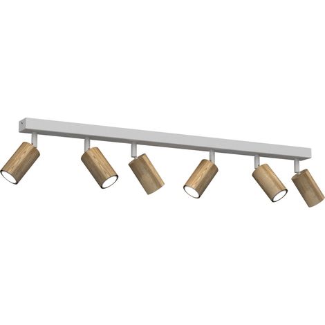 Plafonnier scandinave 6 spots orientables blanc et bois clair GU10 Nisse Luminex (1/5)