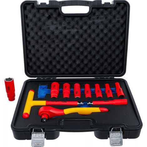 Bgs Technic – Coffret multi-outils 11 pièces VDE 1000V – 8 douilles 6 pans 10-24mm – Cliquet réversible 210mm – Rallonge 125mm