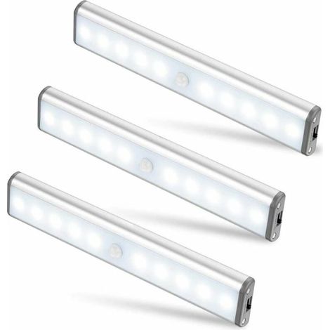 Lot de 3 lampes LED blanches rechargeables à 10 LED, lampe de couloir, lampe de placard, lampe de secours, veilleuse pour enfants (1/5)