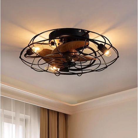 Ceiling Fan with Lights & Remote, 46cm Black Flush Mount Fan, Reversible Bladeless Ceiling Fan for Bedroom, Patio, Kitchen, Black (1/5)