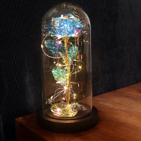 Rose Eternelle sous Cloche - Cadeau de Saint Valentin pour elle, Galaxy Rose avec LED Lumières,Fleur Artificielle Rose Cadeau pour Femme Maman Mère Grand-mère, pour Fête des Mères,Mariage,Anniversaire (1/5)