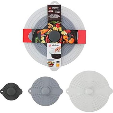 alpina. - Set di 3 coperchi in Silicone, Diametro 12/20/28 cm, in Silicone