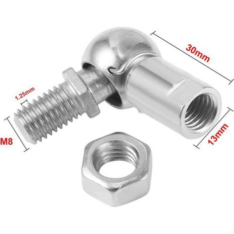 Roulement à Billes - Tige Extrémité CS13 - Filetage M8x1.25 Gauche Femelle Droite Mâle - Acier Carbone Zincé - Autolubrifiant - 2 Pièces (1/4)