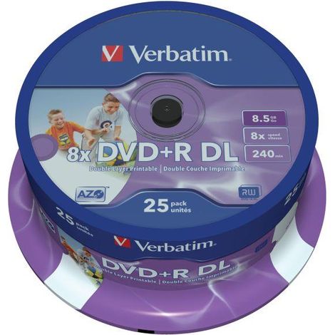 DVD+R DL Verbatim 8x 8,5 GB (Paquete de 25) IMPRIMIBLE (1/3)