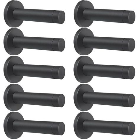 Un ensemble de 10 butées de porte robustes de 9 cm en acier inoxydable 304 avec pieds en caoutchouc, fixables au mur, avec fonctions de réduction du bruit et de protection, noir mat. (1/4)