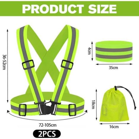 Gilet de Sécurité Réfléchissant, Haute Visibilité Réglable,2 Gilets de Sécurité Réglables,2 Bracelets,pour Course,Marche,Cyclisme (1/4)