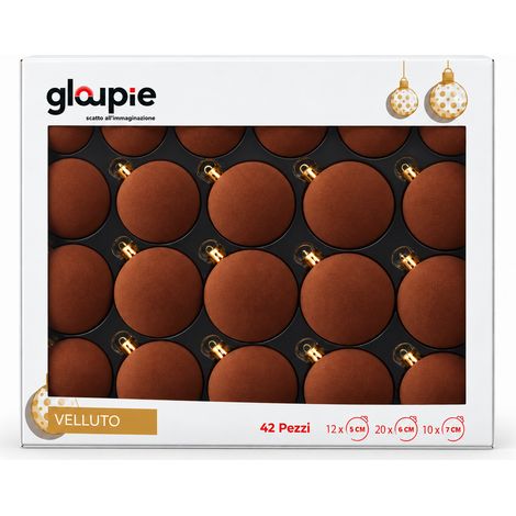 GLOUPIE Box 42 Palline Per Albero Di Natale In Velluto Marrone,Infrangibili,3 Misure Ø 7, 6, 5 cm (1/5)