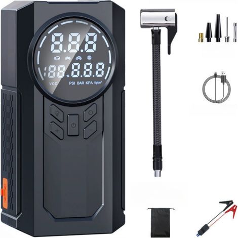 Démarreur portable avec compresseur d'air, batterie de démarrage 8000 mAh pour voiture, gonfleur de pneus 150 PSI, booster de batterie 12 V avec écran LED (1/5)