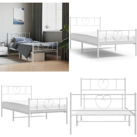 Cadre de lit métal sans matelas avec pied de lit blanc 90x190cm - Cadre de lit - Lit avec pieds (1/5)