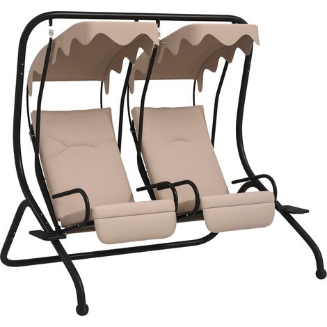 Hollywoodschaukel Gartenschaukel, wetterbeständig,2 getrennte Size, 2 Getränkehalter, 170 cm x 136 cm x 170 cm, Beige