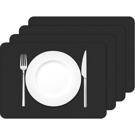 Lot de 4 Sets de Table Lavable imperméables Rectangulaire PVC Set de Table Résistant à la Chaleur, 42 × 30cm (Noir) (1/5)
