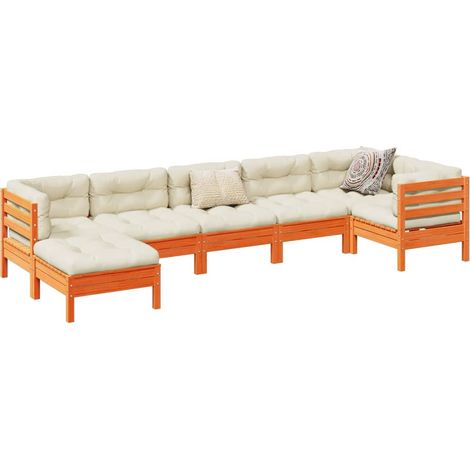 Set de sofás jardín 7 pzas con cojines madera pino marrón cera vidaXL (1/5)