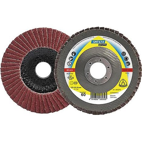 Disque de découpe à lamelles KLINGSPOR SMT 674 SUPRA CEVOLUTION 125 x 22,23 mm, grain 60, Contre-coudé