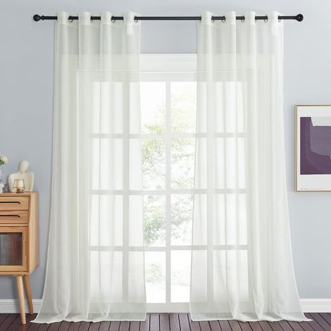 Cortina de gasa para sala de estar, decoración del hogar, dormitorio, ventana, interior, 137 x 244 cm, gasa de lino, diseño moderno, efecto transparente, con ojales, piezas dobles, beige