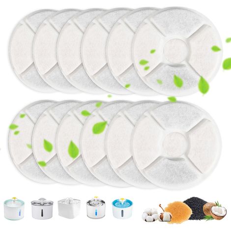 Set of 12 Round Cat Water Fountain Filters, Fountain Filter with Resin and Activated Carbon, Quadruple Filtration Replacement Water Fountain Filter for Dogs (1/5)
