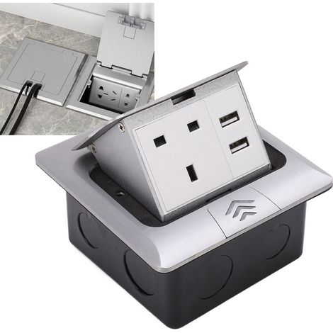 Prise de sol escamotable encastrée 250 V J06L (norme britannique) avec double port USB (1/5)