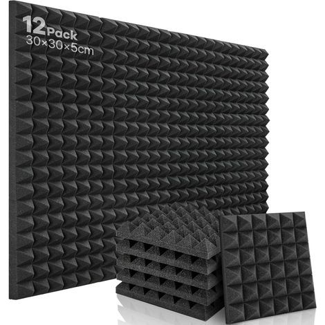 Set of 12 Acoustic Panels, High-Density Foam 30x30x5cm, Echo Reduction, For Studio and Office (1/5)