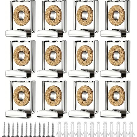 12 Fixations Miroir Mural en Acier Inoxydable, Supports Muraux pour Miroir avec Ressort, Complet avec Vis et Chevilles, pour Miroirs Salle de Bain de 4 à 6 mm d'épaisseur (1/5)
