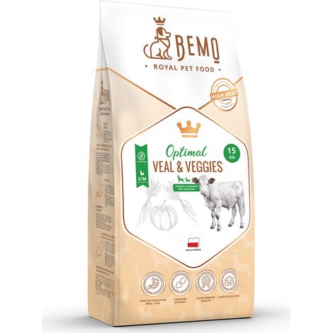 Bemo Optimal - alimento seco para perros con ternera y verduras, 1 kg, para perros pequeños y medianos (S/M)