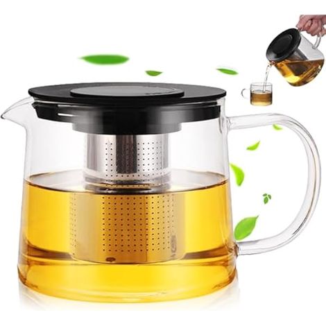 Théière En Verre, 1 L Theiere Avec Infuseur, Théière En Verre Avec Filtre En Acier Inoxydable, Théières En Verres Avec Couvercle Pour Thé Fleuri Et Feuilles En Vrac, Résistante à La Chaleur (1/5)