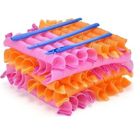40 Stück manuelle Haarwickler, magische Lockenwickler aus Kunststoff mit Styling-Zubehör für Damen, 55 cm, Dunkelrosa und Orange (1/5)