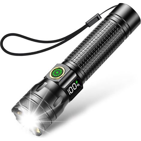 Torcia LED ricaricabile da 2000 lumen - Estremamente luminosa, zoomabile, 3 modalità, impermeabile, ideale per attività all'aperto