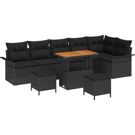 Garden Sofa Set with Cushion with Storage 9 pcs Black vidaXL