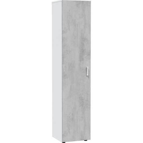 Armadio multiuso 1 anta Avlis, Mobile ausiliario 3 ripiani, Guardaroba moderno, Mobile alto a colonna, 41x37h182 cm, Cemento e Bianco (1/5)