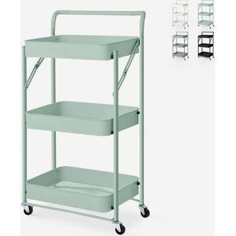 Carrello cucina pieghevole portavivande 3 ripiani maniglia ruote Pikas Plus - Verde