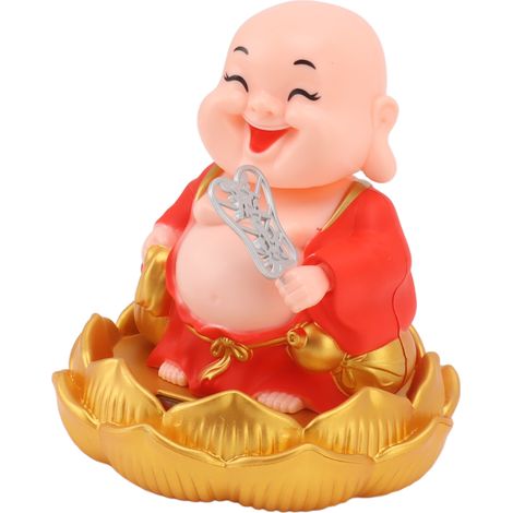 Statue solaire de Bouddha Maitreya à tête oscillante, ornement de voiture, jouet porte-bonheur pour la richesse et la fortune, vêtements rouges (1/5)