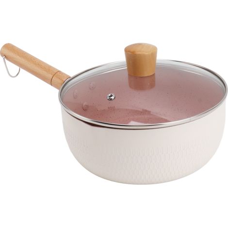 Casserole antiadhésive avec couvercle, blanche, pour petits aliments complémentaires pour bébé, idéale pour la cuisine, les nouilles instantanées, les soupes et le lait (20 cm). (1/5)