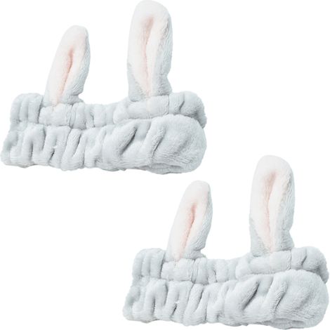 Headband Cosmetique - Oreilles De Lapin - En Microfibre Peluche - Élastique - Pour Maquillage Et Soins Visage - 1 Pièce (1/5)