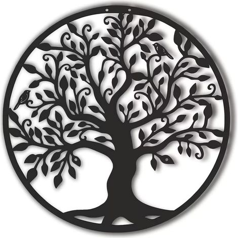 Decoración de pared metálica, árbol de la vida – acero con recubrimiento en polvo de 2 mm – resistente a la corrosión – 35 x 35 cm, para uso interior y exterior. (1/5)