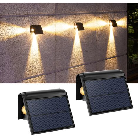 Lampes solaires pour l'extérieur Éclairage sur trois côtés 2 niveaux de luminosité Lampes solaires étanches IP54 pour l'extérieur Blanc chaud pour balcon jardin cour escaliers 2 pièces (1/5)