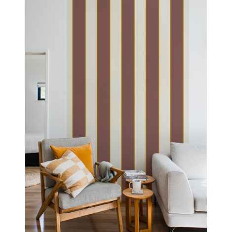 Papier peint panoramique, rayure chocolat vintage souligné ocre, tendance rayure, 250 cm X 150 cm (1/5)