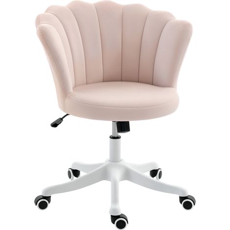 Chaise bureau en velours, chaise coiffeuse avec dossier en pétale, hauteur réglable, 69 x 64 x 80-90 cm, rose (1/5)