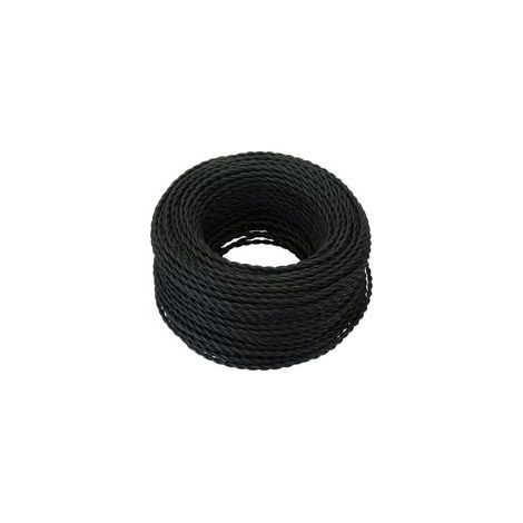 Câble électrique textile 10m – 2 fils torsadés 2x0,75 mm² – Tension max 300V – Pour ampoules rétro et projets DIY – Noir (1/4)