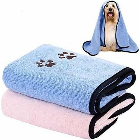 Serviette pour Chien 2 Pièces Serviettes Super Absorbantes pour Animaux Séchage Doux et Rapide Serviettes de Bain en Microfibre Bleu Rose (1/5)