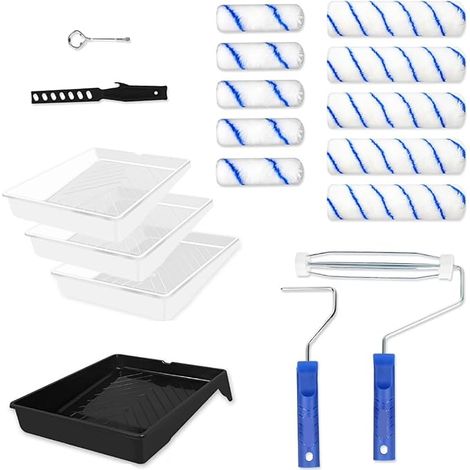 18 Pcs Rouleau Peinture avec Reservoir, Grands & Petit Rouleaux de Peintures Peinture Murale Interieur, Rouleau a Enduire Comprend des Manchons et un Mélangeur de Peinture pour Plafonds Murs (1/4)