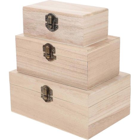 lot de 3 coffrets en bois brut, boîtes multifonctions créatives pour le rangement de fournitures de graffiti DIY, avec serrure, pour la maison, l'atelier, les projets de loisirs créatifs des adultes e (1/3)