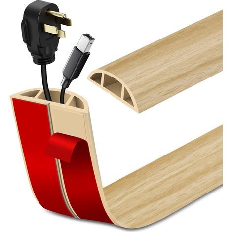 Passage de Cable au Sol adhésive PVC Flexible goulotte Passe Cable pour Bureau Maison entrepôt Concert (3m×3cm, Grain de Bois Jaune Clair) (1/5)