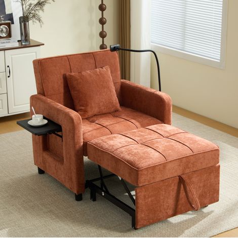Sillón cama convertible chenilla naranja OKMYHOME (1/5)