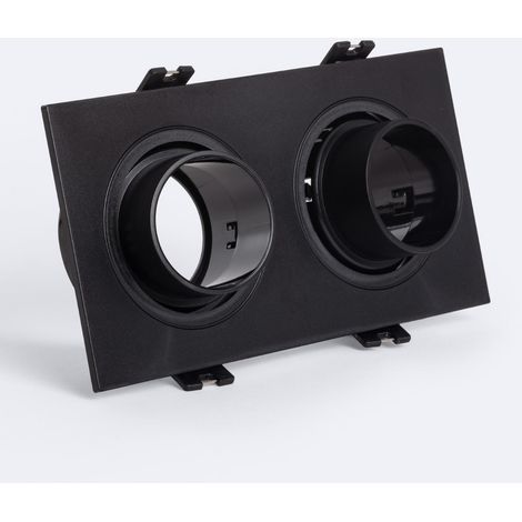 Downlight-Ring Quadratisch Schwenkbar mit niedrigem UGR für drei LED-Glühbirnen GU10 / GU5.3 Schnitt 75x150 mm Suefix Schwarz