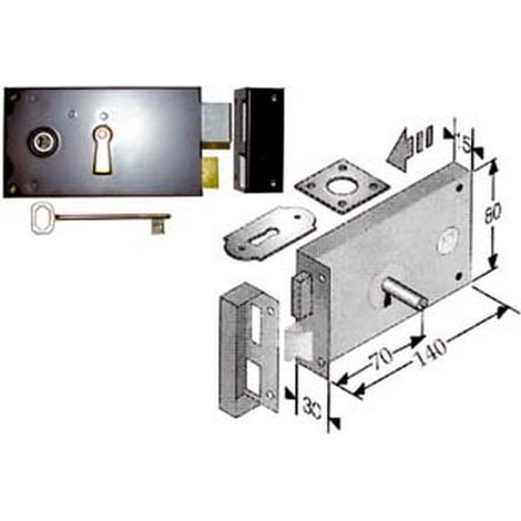2PZ SERRATURA DA APPLICARE PER CANTINE 187 - entrata mm.70 lunghezza mm.140 SX